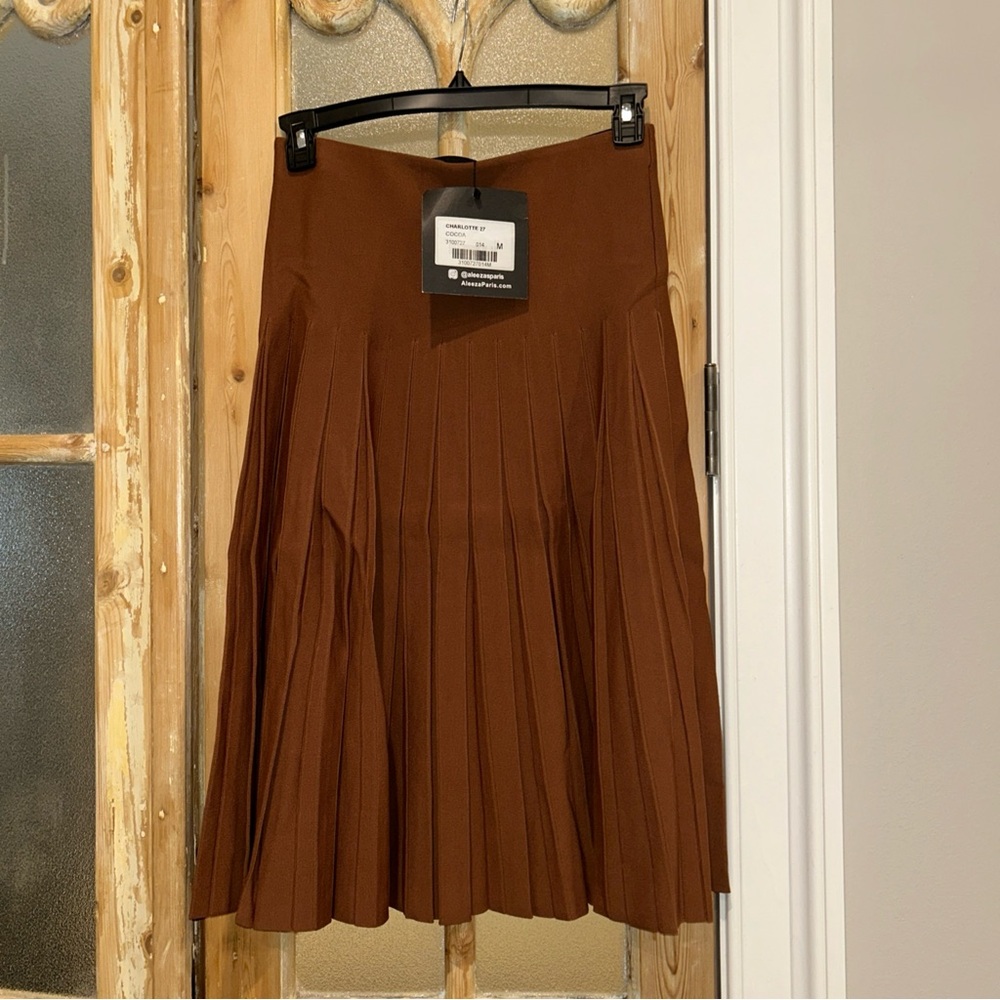 Aleeza Paris Chic Brown A-Line Pleated Skirt,  27”, Charlotte style Cocoa color